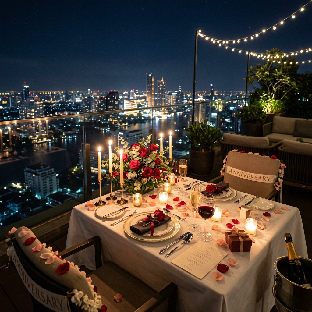 Elegant anniversary dinner setting