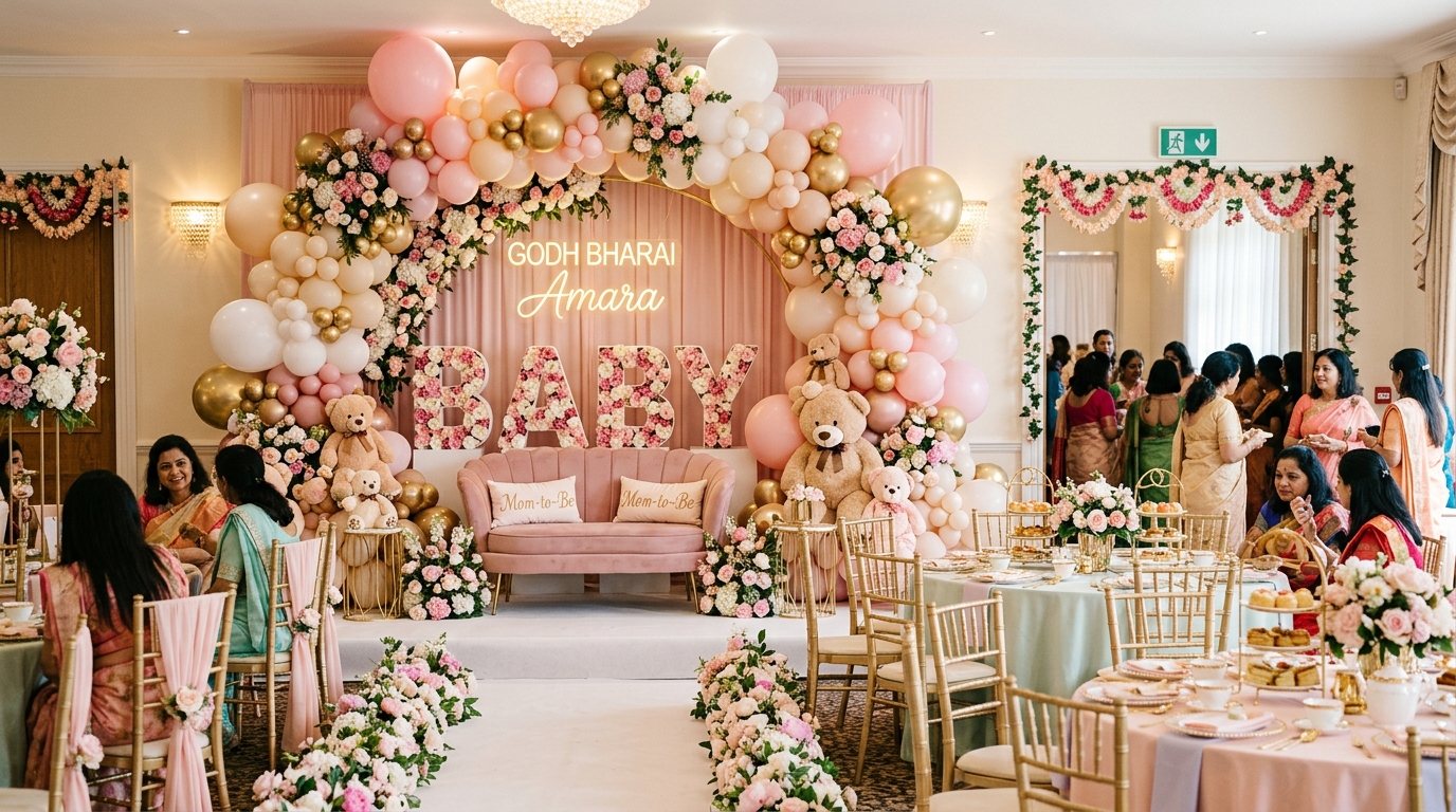 Elegant pastel baby shower setup