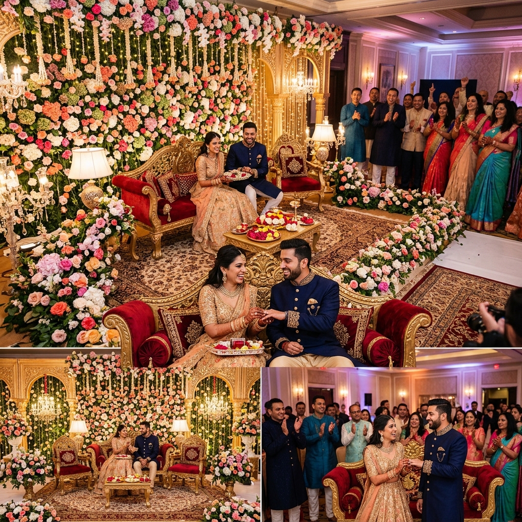 Elegant engagement stage and ring ceremony